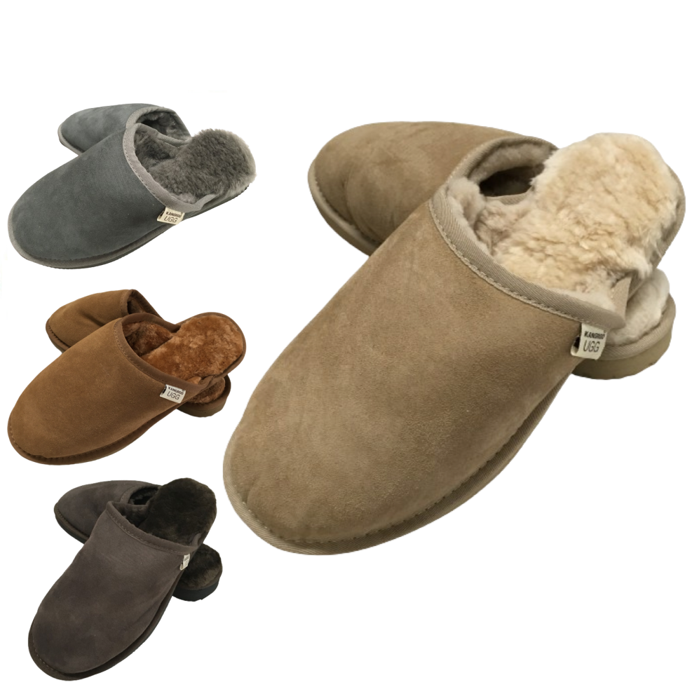 (Sand, 8) 100% Australian Merino Sheepskin Scuffs Moccasins Slippers Winter Slip On UGG - Mens