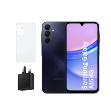 (Blue Black) Samsung Galaxy A15 4G 4GB RAM 128GB Dual Sim, Unlocked to all Carrier,with official 25W UK Adapter (EP-T2510) Retail Pack and Clear Case - Refurbished