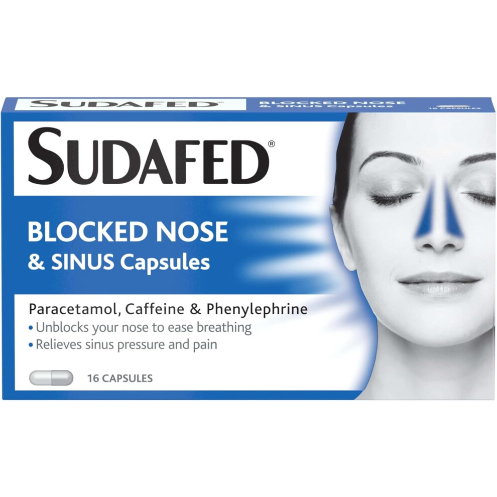 (Sudafed Fever, Blocked Nose & Sinus Capsules, 16 Capsules) Sudafed Sinus Max Strength Capsules, Relieves Sinus Pressure and Pain, Relieves symptoms o