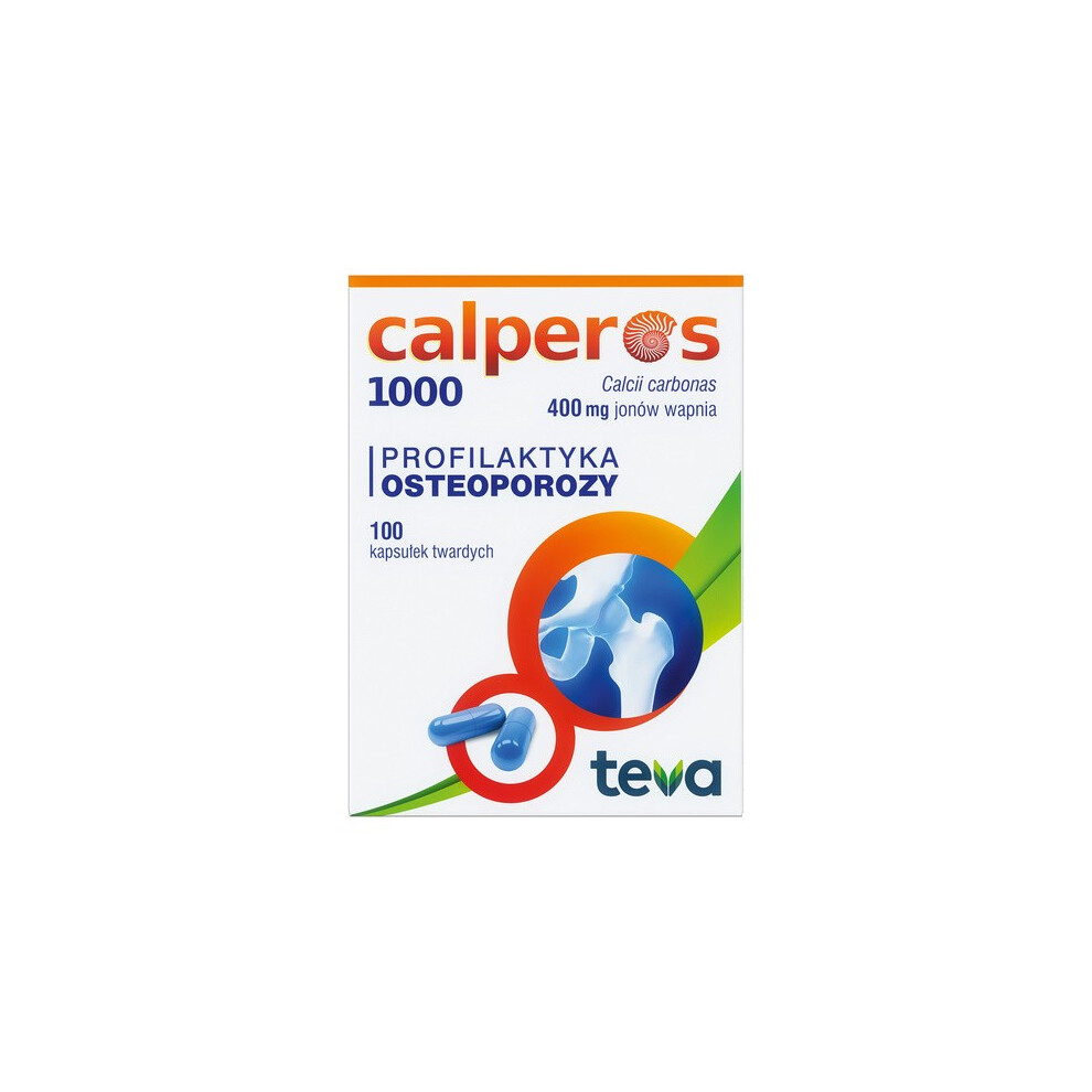 Teva Operations Poland Sp. Z O.o. Calperos 1000 Calcium Carbonate 400 Mg Calcium Ions - 100 Capsules For Bone Health & Daily Calcium Support