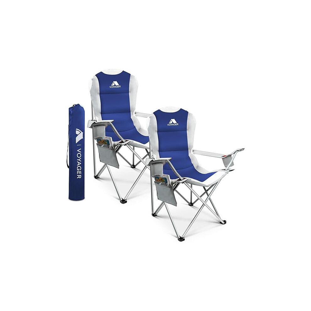 Voyager Folding Camping Chair 2-Pack, Lightweight with Pocket and Drinks Holder, Holds up to 120kg Each, Easy to Transport, Foldable Outdoor Chair Set