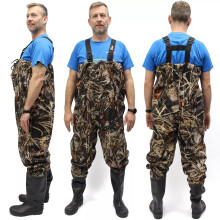 Mens Camo Chest Waders & Boots Durable Nylon PVC Fishing & Work Gear Size 7-12