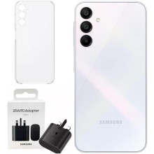 (Light Blue) Samsung Galaxy A15 4G 128/6GB RAM Dual Sim, Unlocked to all Carrier, with official 25W UK Adapter (EP-T2510) Retail Pack and Clear Case