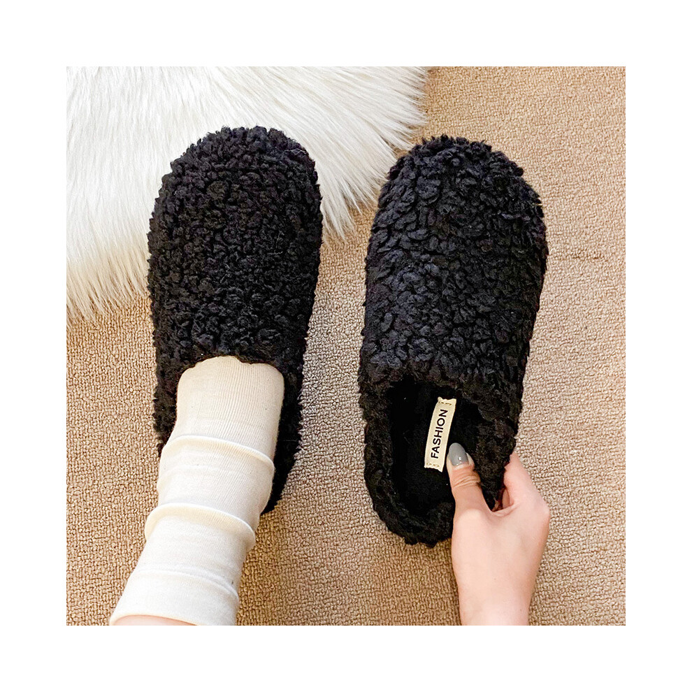(Black, 40) Comfy Fleece Lined Flat Slippers For Women With Non Slip Pu Sole Ideal For Cozy Home Wear-image-OPC-PFJKMMN-NEW