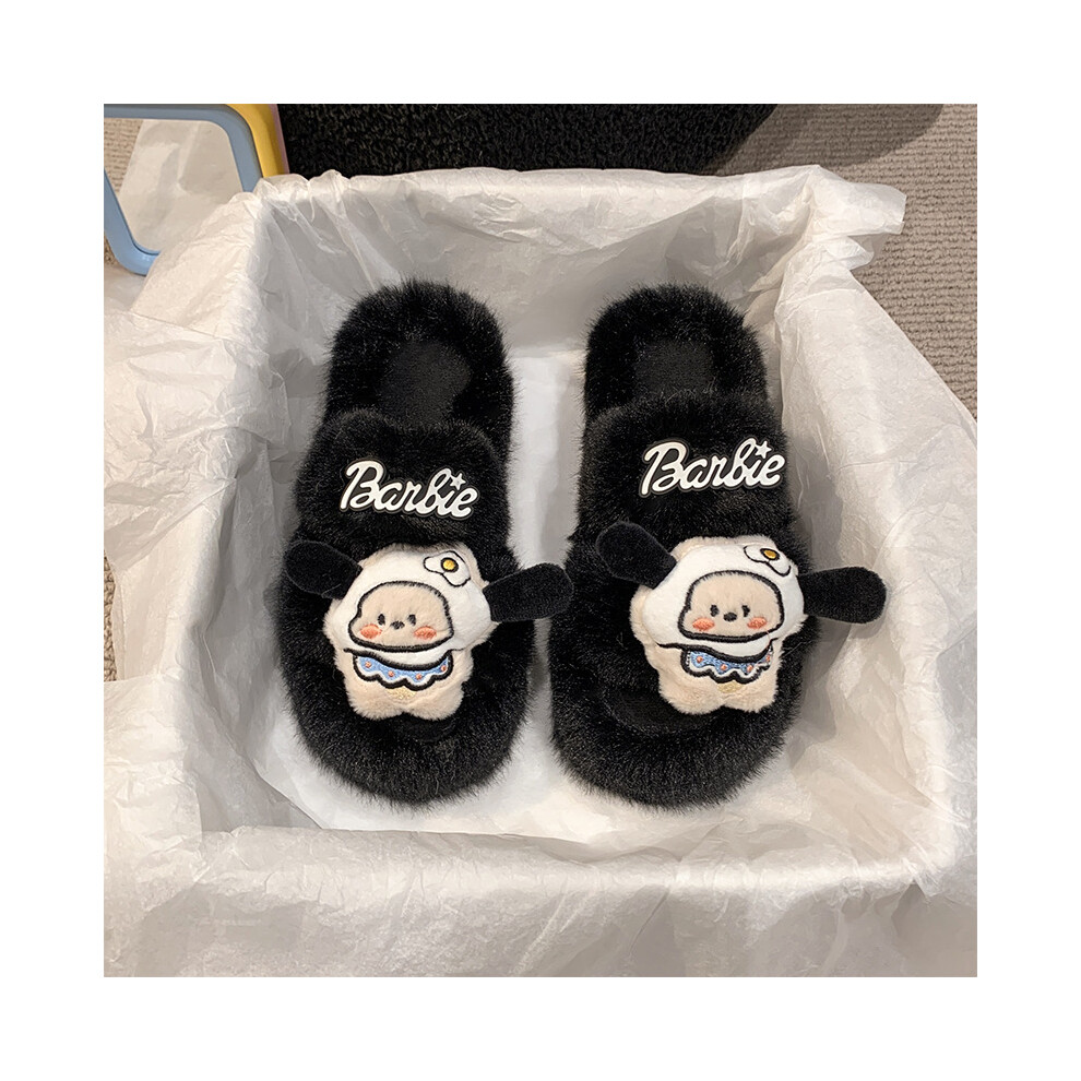 (Black, 37) Charming Cartoon Character Slippers For Women Cozy Cotton Fabric For Ultimate Comfort-image-OPC-PFJKN82-NEW