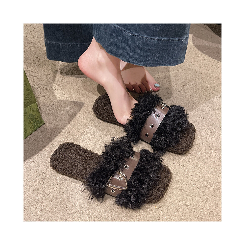 (Black, 35) Womens Classy Winter Fleece Lined Slippers Cozy Lambswool Flat Shoes For Ultimate Comfort-image-OPC-PFJKNMQ-NEW