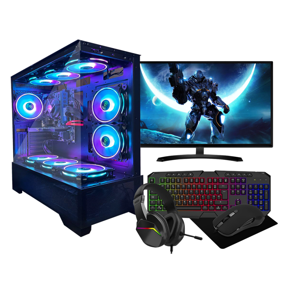 Gaming PC 9 FAN Bundle: Intel Core i7. RTX 3050 6GB. 16GB RAM, 256GB SSD+1TB, 22" Monitor PC Bundle & Speaker