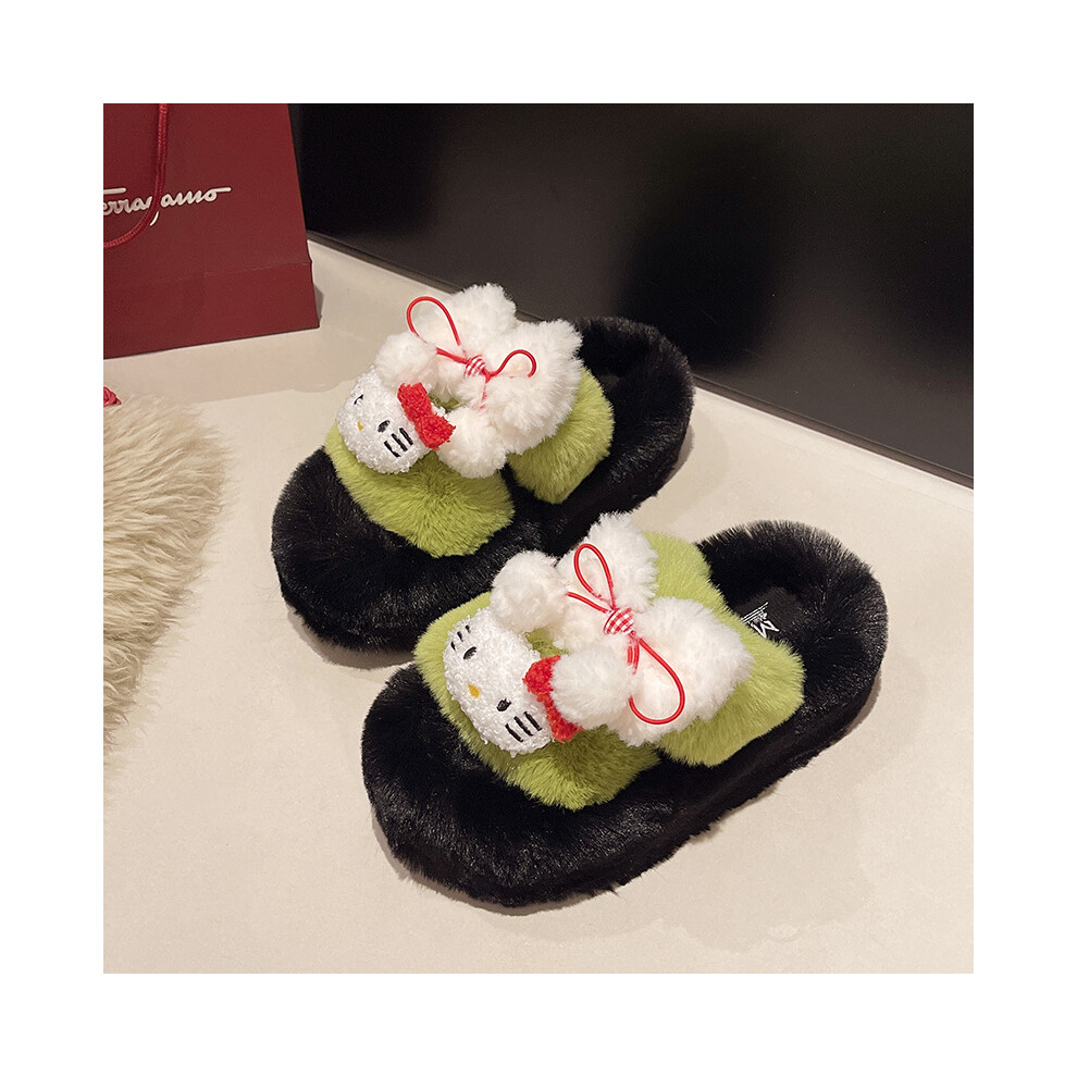 (Green, 36) Elegant Thick Bottom Furry Slippers For Women In Chic Colors Perfect For Winter-image-OPC-PFJKRPR-NEW
