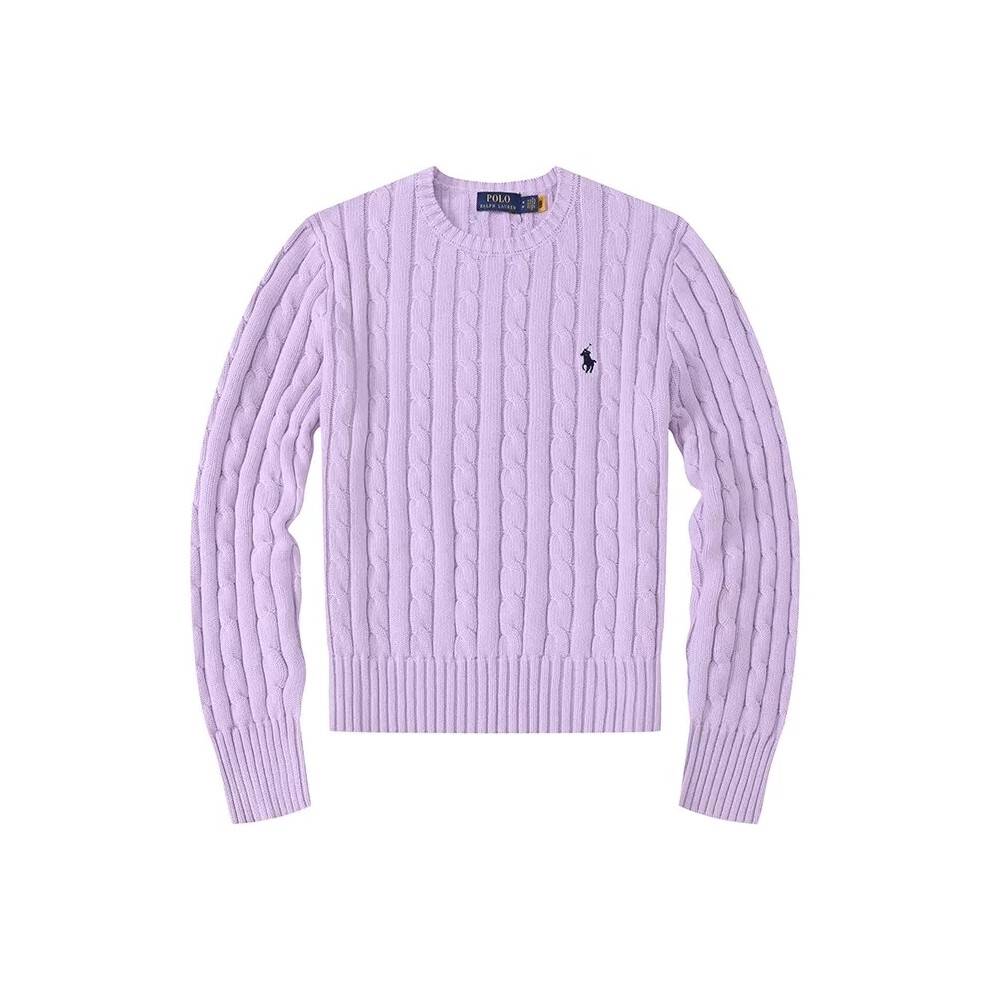 (Light purple, S) Women Crew Neck Sweatshirt Solid Jumper Long Sleeve Pullover Sweater