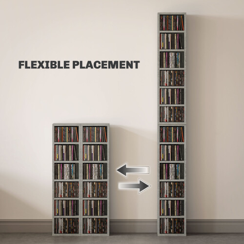 Homcom HOMCOM Set of 2 CD Storage Units with Adjustable Shelves Cement Grey 2