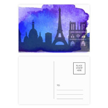France Paris Eiffel Tower Blue Watercolor Postcard Set Birthday Mailing Thanks Greeting Card