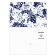 Carp Wave Blue Pattern Japan Postcard Set Birthday Mailing Thanks Greeting Card