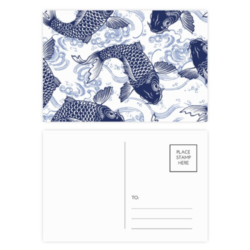 Carp Wave Blue Pattern Japan Postcard Set Birthday Mailing Thanks Greeting Card