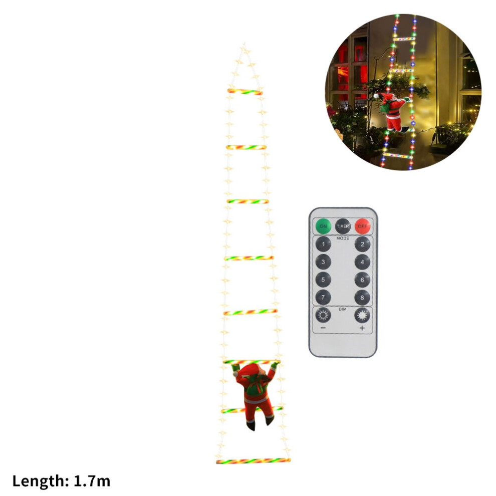 (colorful -1.7m) LED Christmas Ladder Lights with Santa Claus Doll String Light with Remote for Outdoor Home Garden Christmas Decor