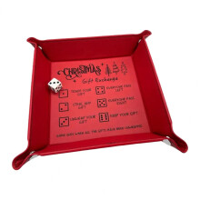 (red) Christmas Tray for Gift Exchange Games Portable Folding Dice Holder Faux Leather Rolling Tray Set Dice Storage Accessories