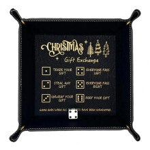 (black) Christmas Tray for Gift Exchange Games Portable Folding Dice Holder Faux Leather Rolling Tray Set Dice Storage Accessories
