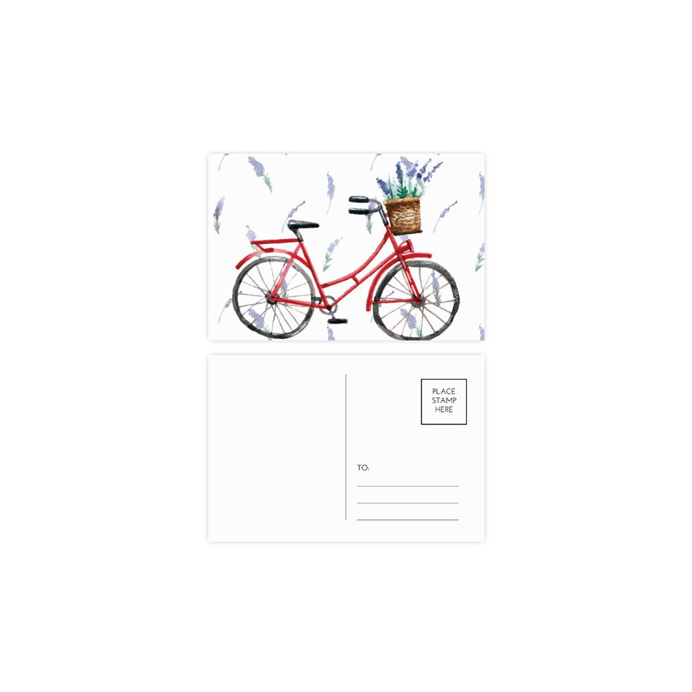 Watercolor Bicycle Lavender Flower Postcard Set Birthday Mailing Thanks Greeting Card-image-OPC-PFJMCS5-NEW