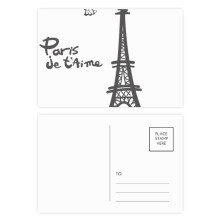 Line Drawing Eiffel Tower Outline Paris Postcard Set Birthday Mailing Thanks Greeting Card