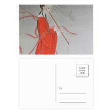 Flute Red Beauty Chinese Painting Postcard Set Birthday Mailing Thanks Greeting Card
