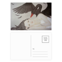 Beauty Black Swan Chinese Style Watercolor Postcard Set Birthday Mailing Thanks Greeting Card