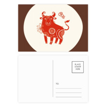 Year Of Ox Animal China Zodiac Red Postcard Set Birthday Mailing Thanks Greeting Card