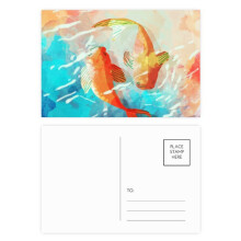 Red Koi Fishes Watercolor Japan Style Postcard Set Birthday Mailing Thanks Greeting Card