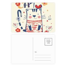 Cartoon Cute Cat Bird Flower Drawing Postcard Set Birthday Mailing Thanks Greeting Card