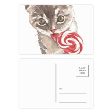 Little Cat Lollipop Watercolor Animal Postcard Set Birthday Mailing Thanks Greeting Card