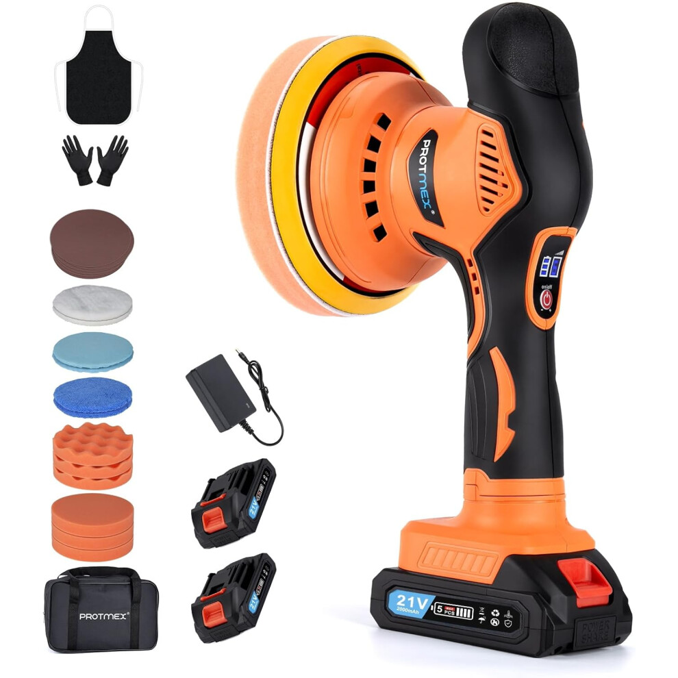Cordless car buffer polisher, 6 inch car buffer and polisher kit, 6 speed car polishing kit, 2*21V 2.0Ah battery cordless polisher