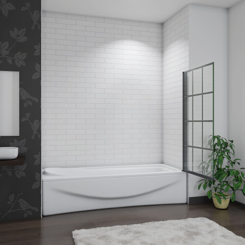 800x1400mm matt black frame black silk screen Pivot Shower Bath Screen 1
