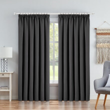 (DARK GREY, 46 x 54) Blackout Pencil Pleat Curtains Ready Made Curtain
