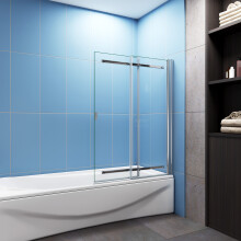 Sliding Bath Screen: Fixed Pivot Double-Panel Shower Doors, 900x1400mm, 6mm Tempered Glass, Universal Left/Right Fit, Chrome Frame