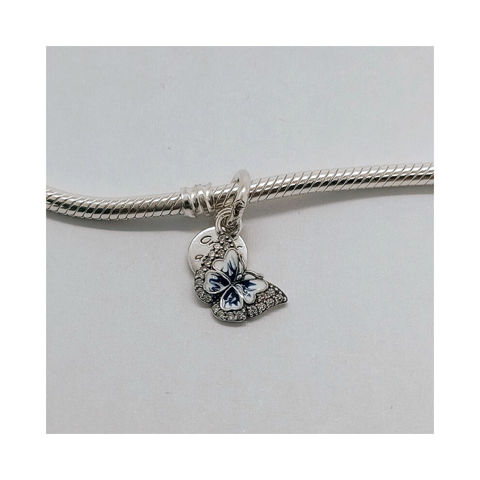 Pandora Quote Double Dangle Charm ALE S925  Blue Butterfly