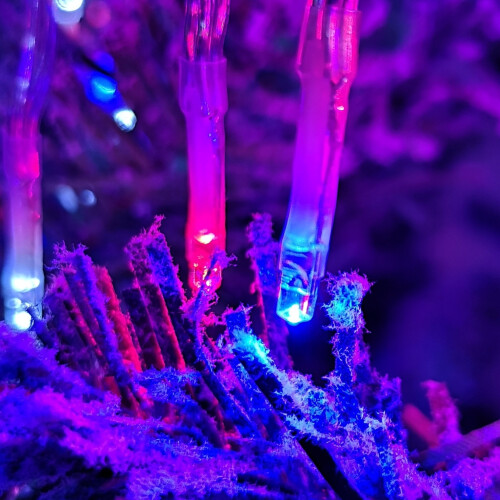 16m 200 LED Cluster Christmas Lights with Timer in Red, White & Blue 2