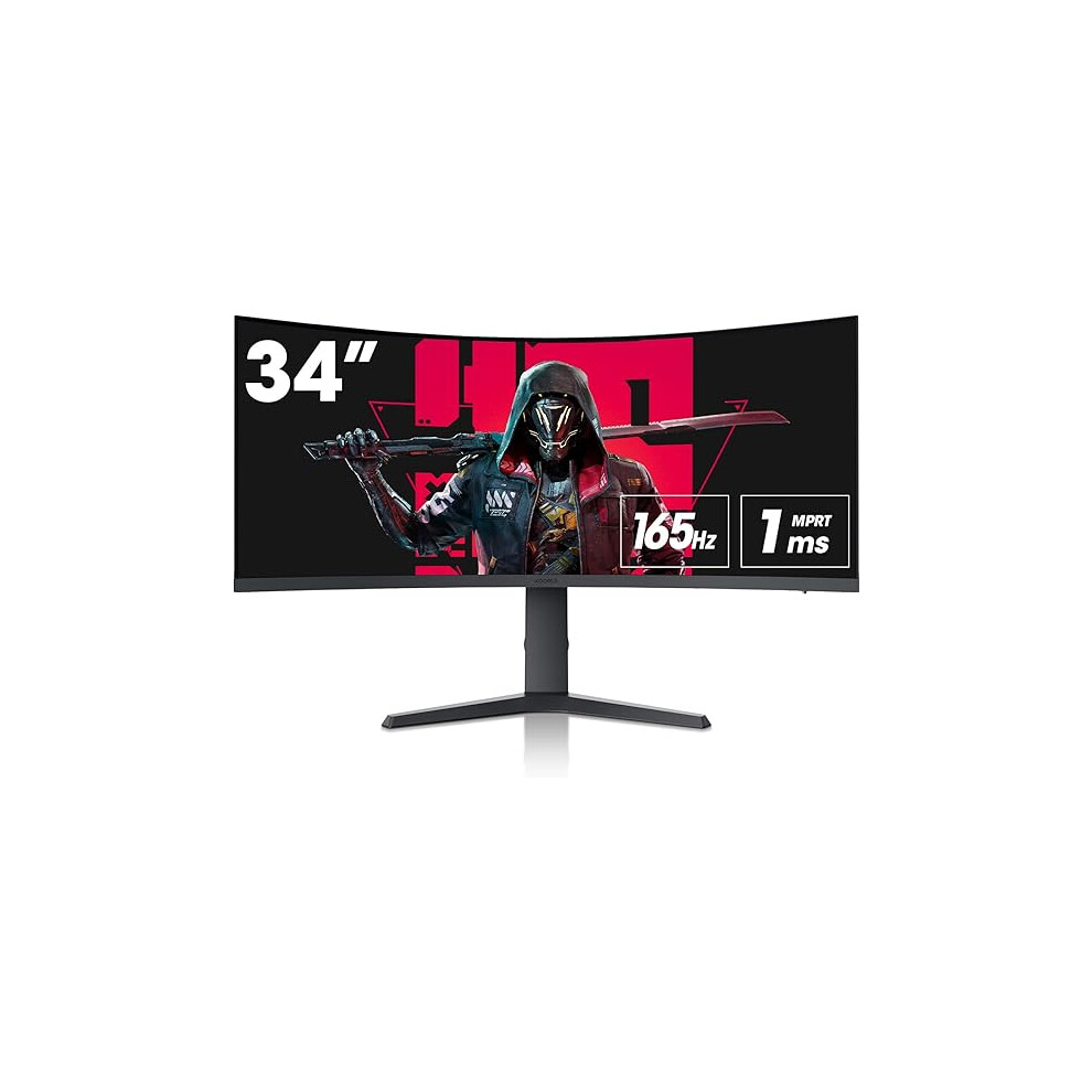 34 Inch Ultrawide Curved Gaming Monitor, 165Hz, WQHD 1440P, 1000R, MPRT 1MS, HDR 400, 2x HDMI 2.0, 1x DisplayPort 1.4