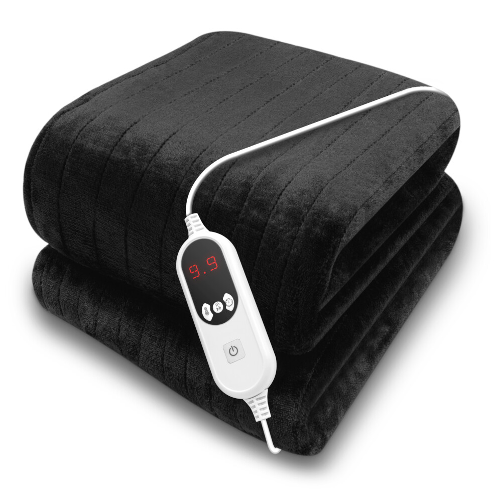 Purus Black Deluxe Electric Heated Throw 160X120cm, Soft Fleece, 9 Heat & 12Hr Timer Settings, Washable
