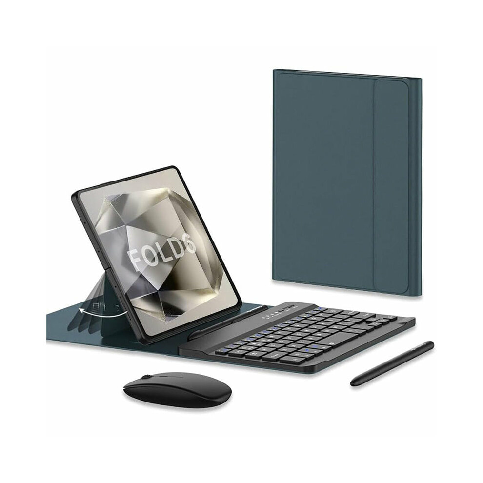 For Samsung Galaxy Z Fold 6 5 4 3 2 Leather Folding Stand Keyboard Case with Capacitive Pen & Mouse-Green