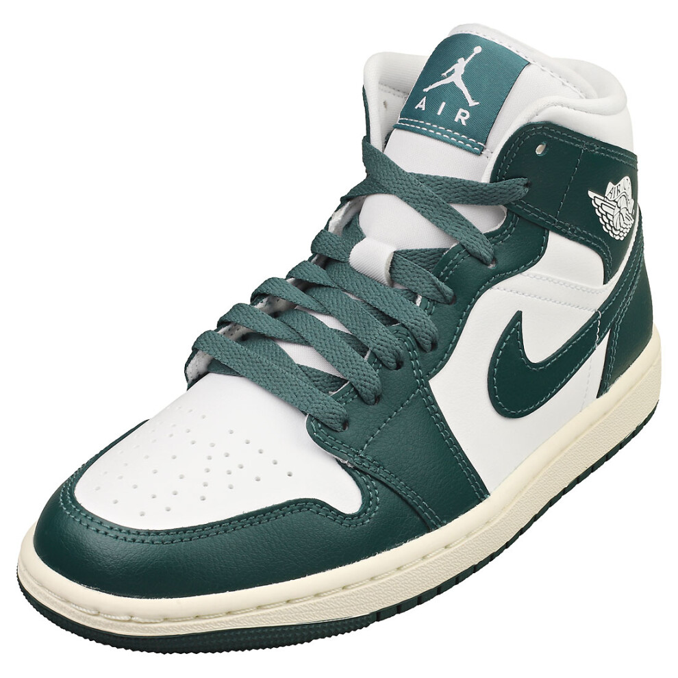 (3.5) Nike Air Jordan 1 Mid Womens Fashion Trainers in White Green