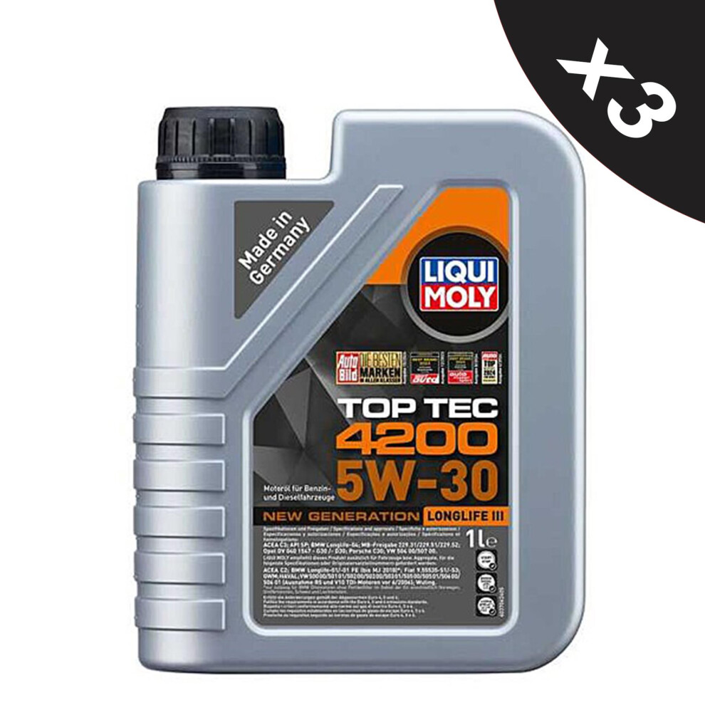 Liqui Moly 5W30 Fully Synthetic Engine Oil Top Tec 504 / 507 Longlife 3 3x1L