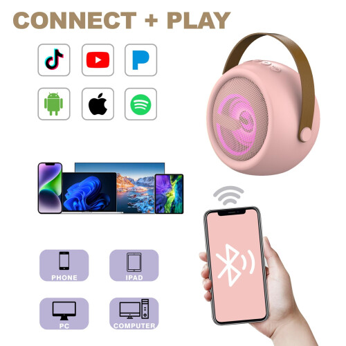 Máquina de karaokê infantil, Bluetooth com 2 microfones sem fio (rosa) 2