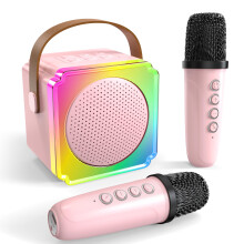 Mini karaoke stroj pre deti Prenosný karaoke stroj s 2 bezdrôtovými mikrofónmi a hudobnými svetlami na domáce párty darčeky