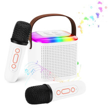 Mini machine de karaoké pour enfants et adultes avec haut-parleur Bluetooth 5.3 portable Machine de karaoké avec 2 microphones sans fil pour Fe