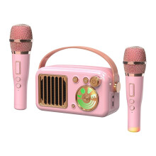 Karaoke stroj pre deti a dospelých 15 W mini prenosný Bluetooth karaoke reproduktor s 2 bezdrôtovými mikrofónmi a svetlami