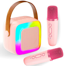 Prenosný karaoke stroj pre dospelých a deti Mini Bluetooth Karoke reproduktor s 2 bezdrôtovými mikrofónmi a RGB svetlom pre domácu televíziu