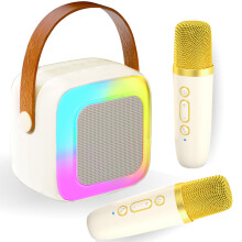 Prenosný karoke stroj Dospelí Deti Mini Bluetooth Karoke reproduktor s 2 bezdrôtovými mikrofónmi a RGB svetlom pre domácu TV KTV P