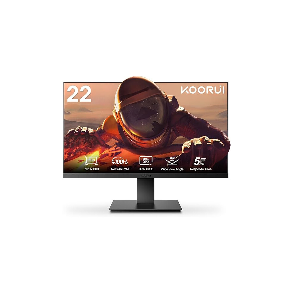 22 Inch Gaming Monitor, FHD 1080p 100hz Desktop Monitor, Ultra Thin Eye Care Bezel HDMI VGA Ports LED Monitor for PC, Black