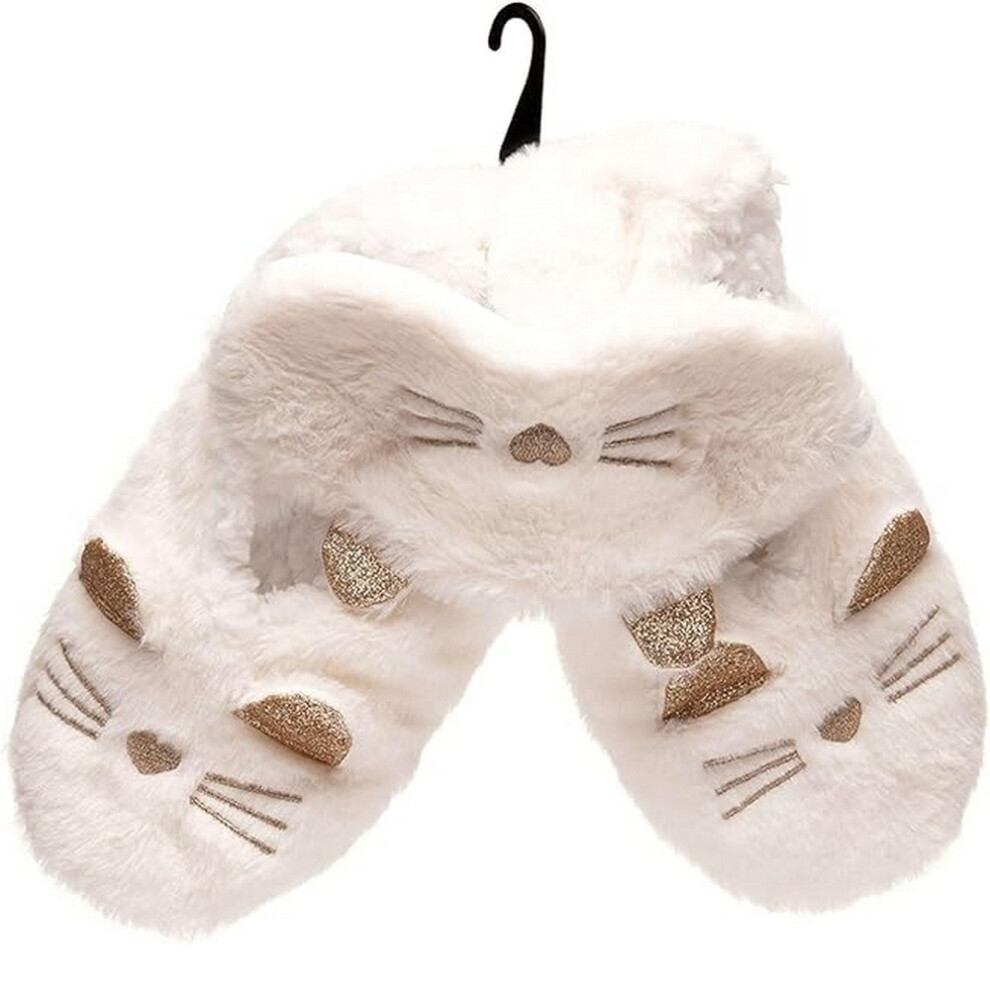 (S/M, White) Foxbury Womens/Ladies Cat Slipper & Mask Set