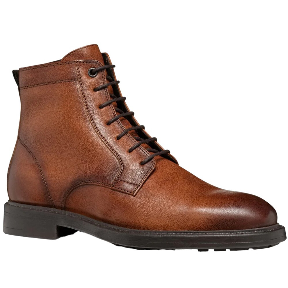 (7 UK, Cognac) Geox Mens Tiberio Patent Leather Ankle Lace Up Boots