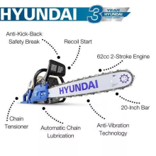 Hyundai Petrol Chainsaw 20" 50 cm Bar 62cc 2-Stroke Easystart HYC6200X