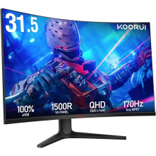 31.5 Inch Computer Monitor QHD 1440P Ultrawide Gaming Monitor 170Hz VA 1500R Monitors with Ultra-Thin, HDMI X2 /DP, VESA Compatible, Tilt Adjustable